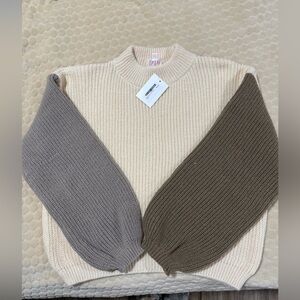 Two-Tone Sweater in Cream and Brown